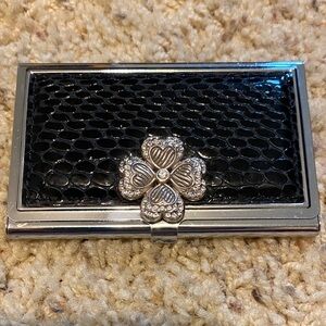 Brighton Black Textured Card & Key Holder with Silver Flower